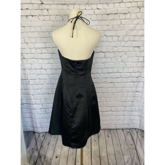 Vintage Y2K Morgan & Co Size 10 Black Blue Floral Boned Strapless Mini Dress - Picture 5 of 8